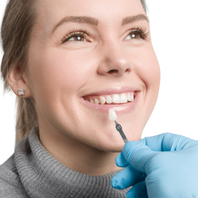 Woman getting cosmetic dentistry procedure done